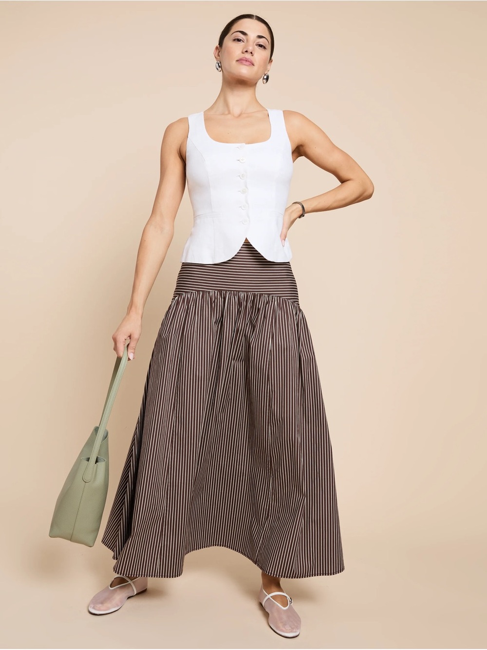 Few Moda Caara Vashti Skirt Coffee Brown White Stripe FWT - Picture 4 of 7